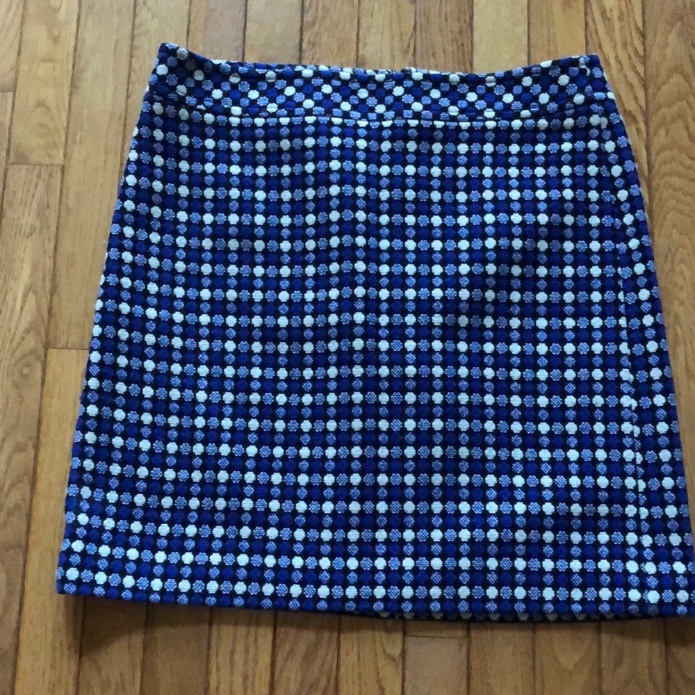Talbots size 12,  Blue Ivory Black Dot Wool Blend Straight Pencil Skirt